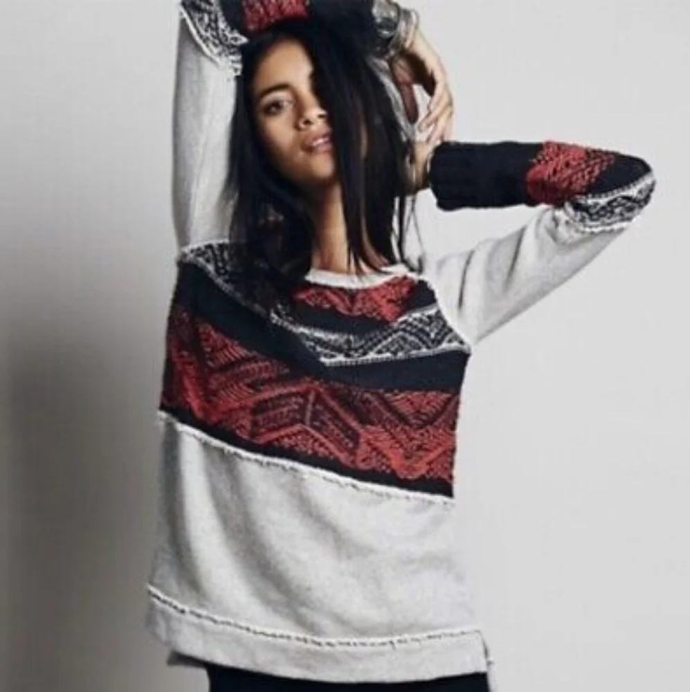 Free People Snow Angel Pullover Boho Aztec Sweater - Picture 2 of 16